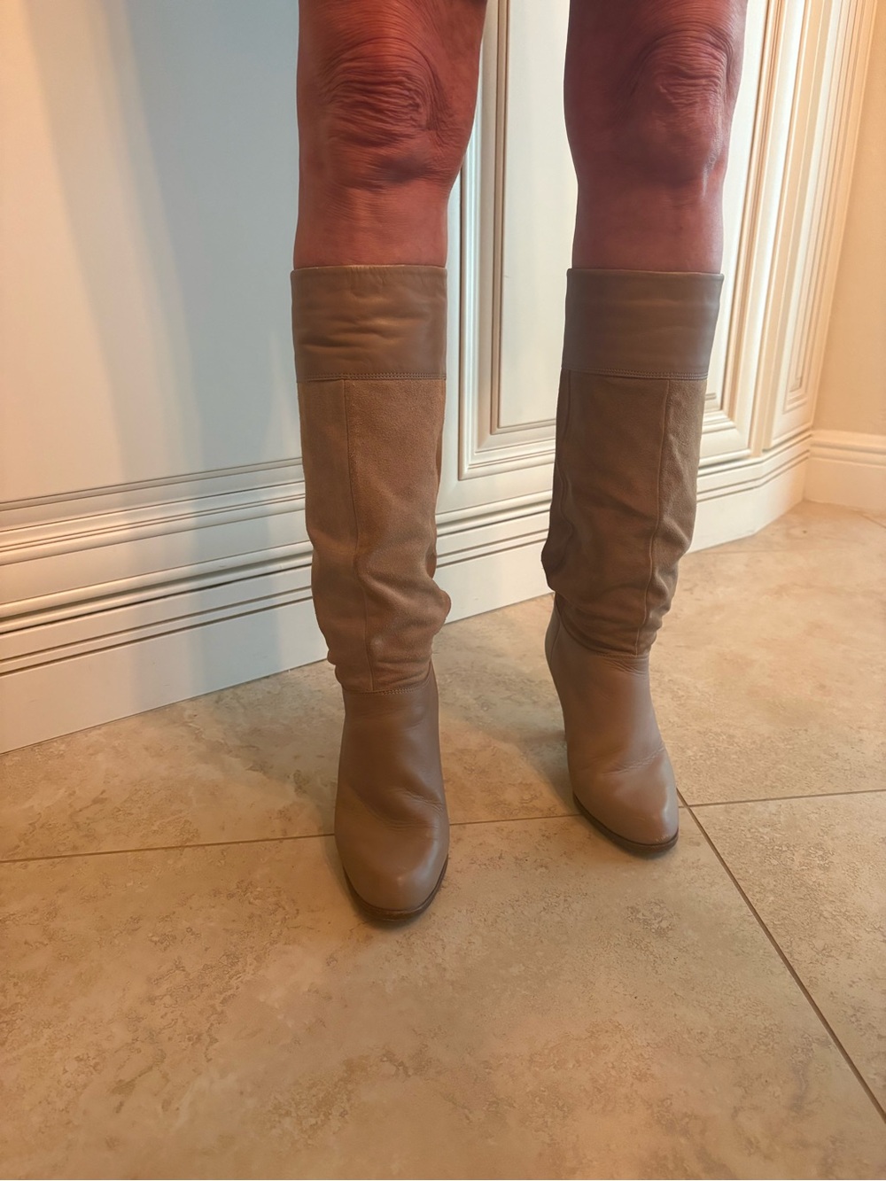Women's Knee-High Leather Boots in Taupe